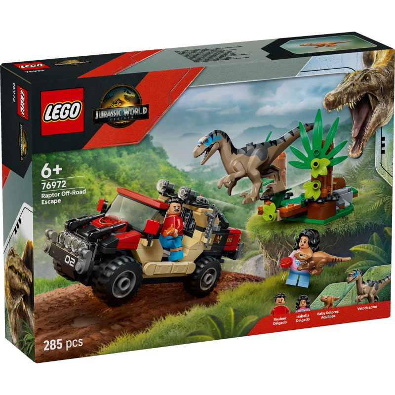 LEGO Jurassic World 76972 Raptor ja pako maastoautolla