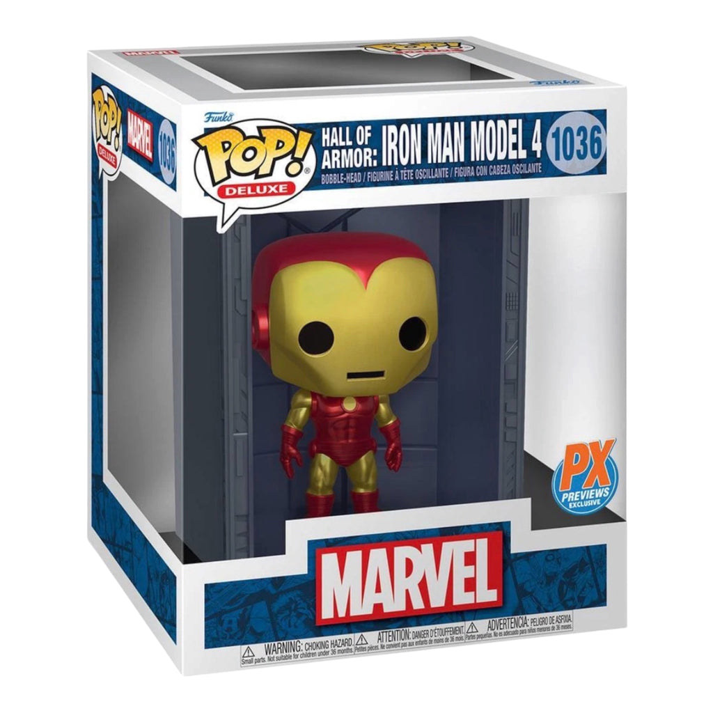 Funko Pop! #1036 Deluxe: Marvel Hall of Armor: Iron Man Model 4 (Metallic) (PX Previews Exclusive)