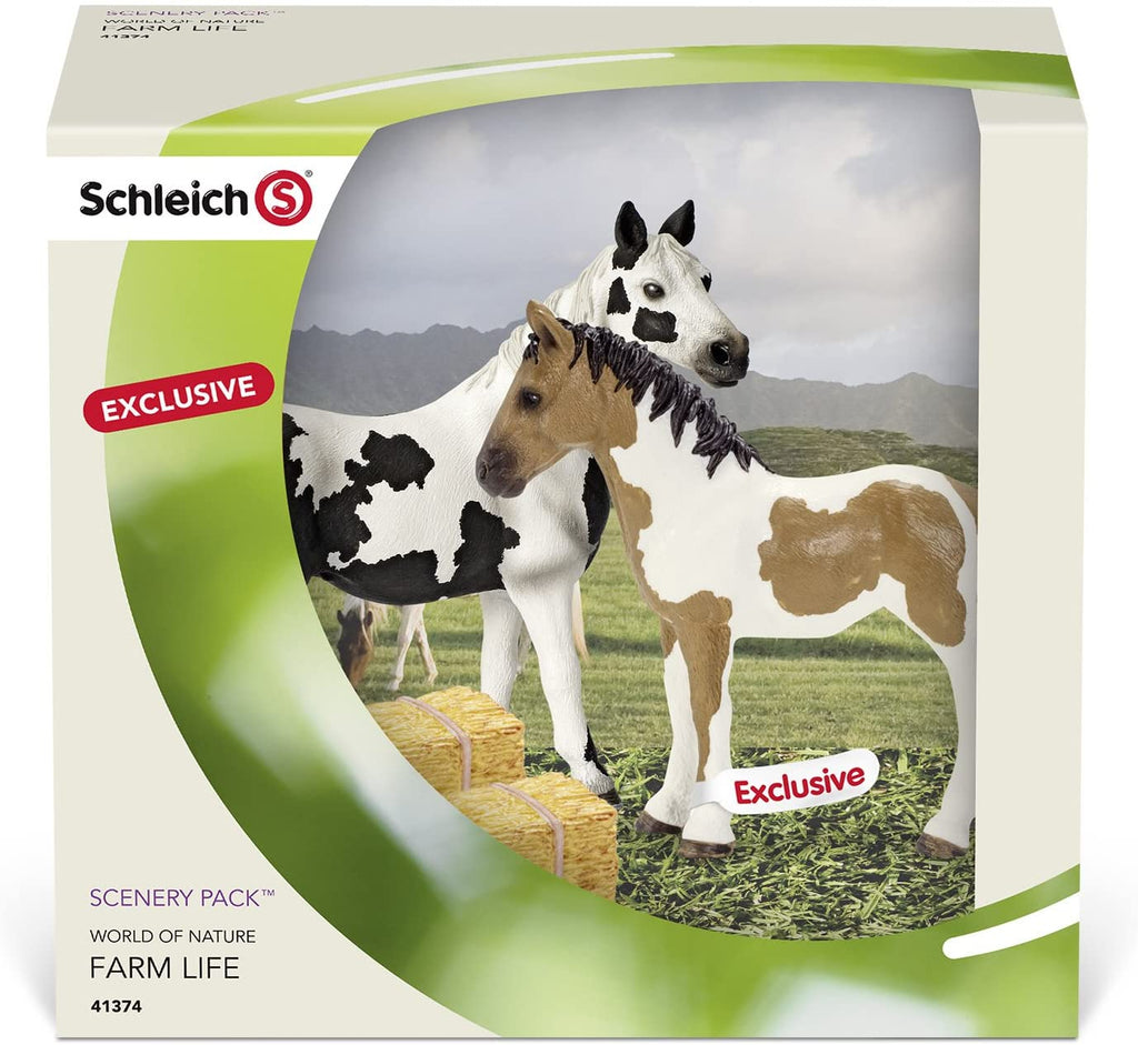 Schleich Farm World Exclusive 41374 Scenery Pack Pinto Mare and Yearling