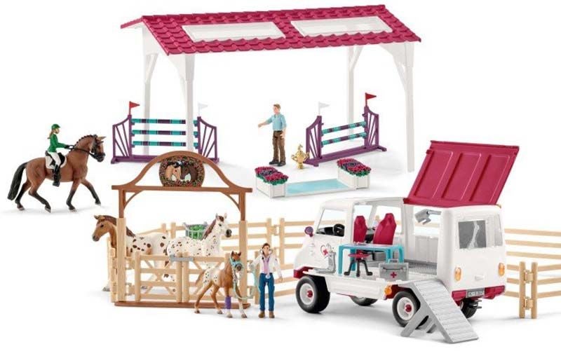 Schleich Horse Club 72140 Ratsastuskilpailu ja Eläinlääkärin Auto 